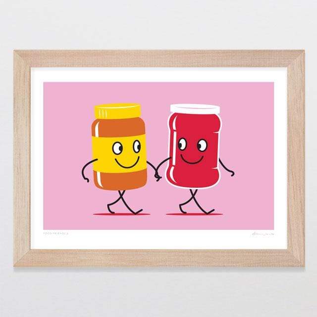 Glenn Jones Art Food Friends 9 - Peanut Butter & Jam Art Print Art Print A4 Print / Raw Oak Frame