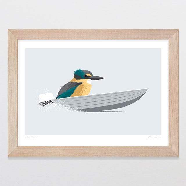 Glenn Jones Art Gone Fishin' Art Print Art Print A4 Print / Raw Oak Frame