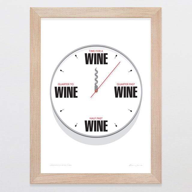 Glenn Jones Art Greenwich Wine Time Art Print Art Print A4 Print / Raw Oak Frame