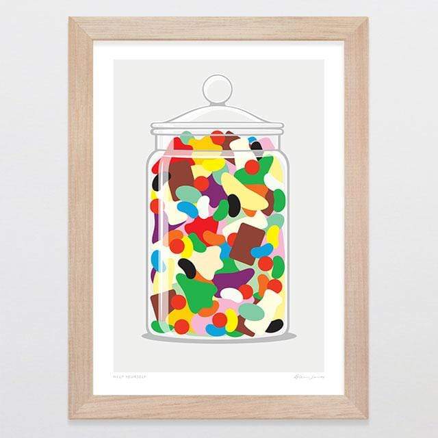 Glenn Jones Art Help Yourself Art Print Art Print A4 Print / Raw Oak Frame