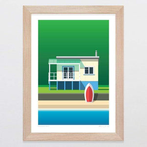 Glenn Jones Art Hideaway Bach Art Print Art Print A4 Print / Raw Oak Frame