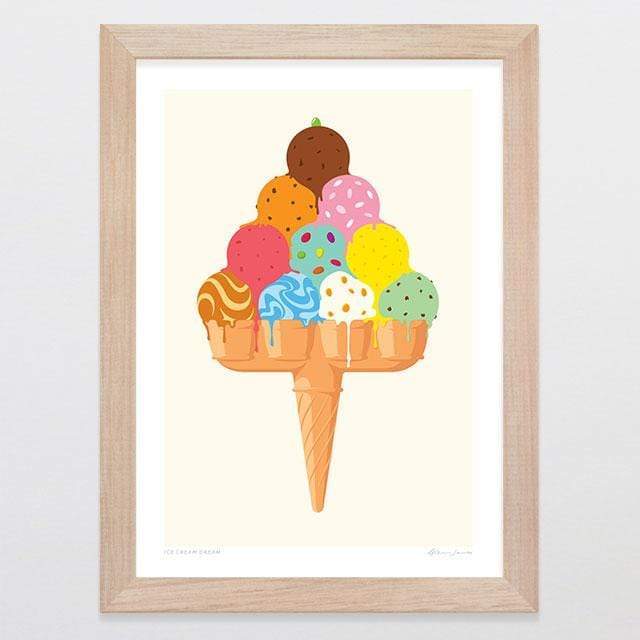 Glenn Jones Art Ice Cream Dream Art Print Art Print A4 Print / Raw Oak Frame