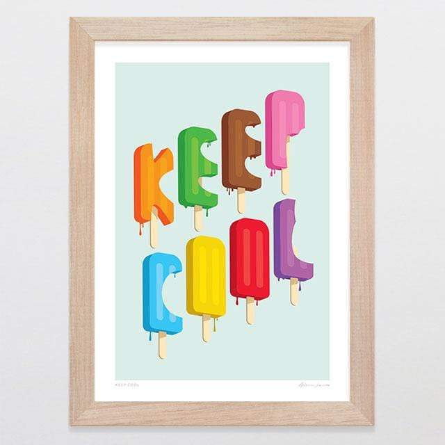 Glenn Jones Art Keep Cool Art Print Art Print A4 Print / Raw Oak Frame