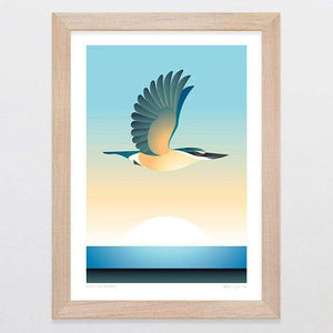 Glenn Jones Art King Tide Kotare Art Print Art Print A4 Print / Raw Oak Frame