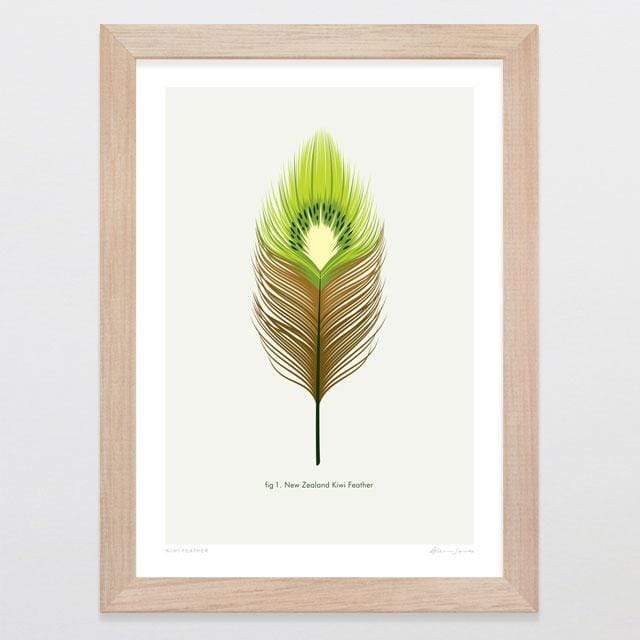Glenn Jones Art Kiwi Feather Art Print Art Print A4 Print / Raw Oak Frame