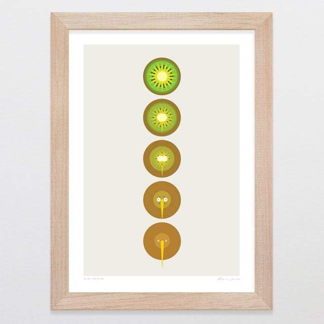 Glenn Jones Art Kiwi To Kiwi Art Print Art Print A4 Print / Raw Oak Frame