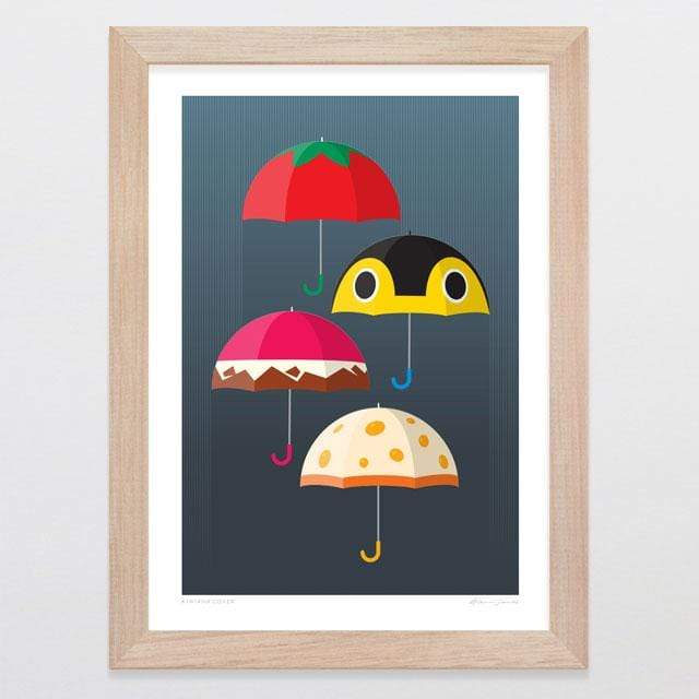 Glenn Jones Art Kiwiana Cover Art Print A4 Print / Raw Oak Frame