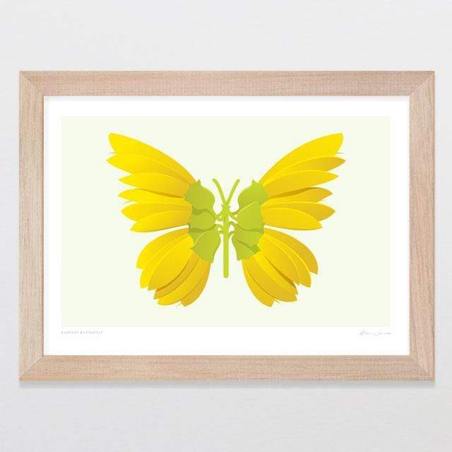 Glenn Jones Art Kowhai Butterfly Art Print Art Print A4 Print / Raw Oak Frame