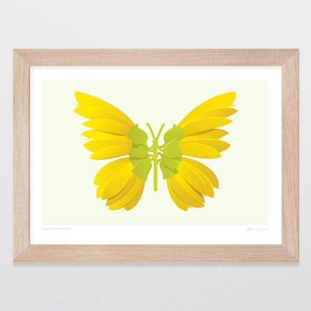 Glenn Jones Art Kowhai Butterfly Art Print Art Print A4 Print / Raw Oak Frame