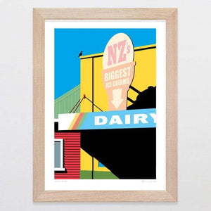 Glenn Jones Art Local Dairy Art Print Art Print A4 Print / Raw Oak Frame