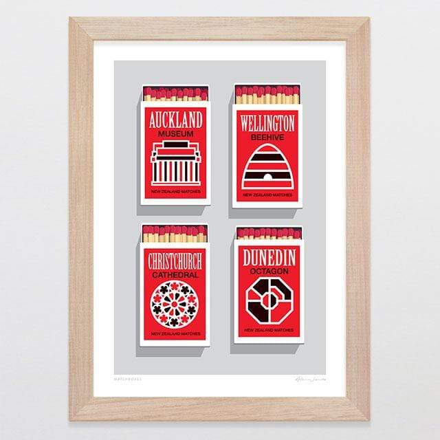 Glenn Jones Art Matchboxes Art Print Art Print A4 Print / Raw Oak Frame