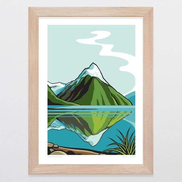 Glenn Jones Art Milford Sound Art Print Art Print A4 Print / Raw Oak Frame