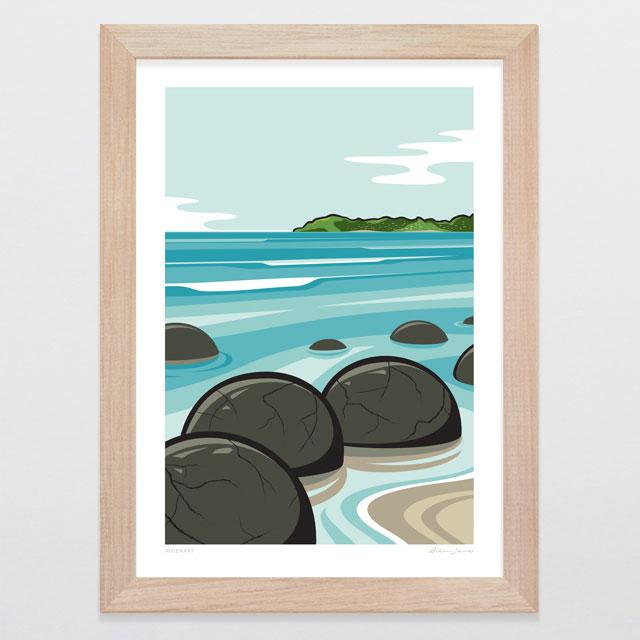 Glenn Jones Art Moeraki Art Print Art Print A4 Print / Raw Oak Frame