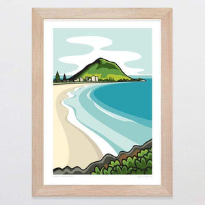 Glenn Jones Art Mount Maunganui Art Print Art Print A4 Print / Raw Oak Frame
