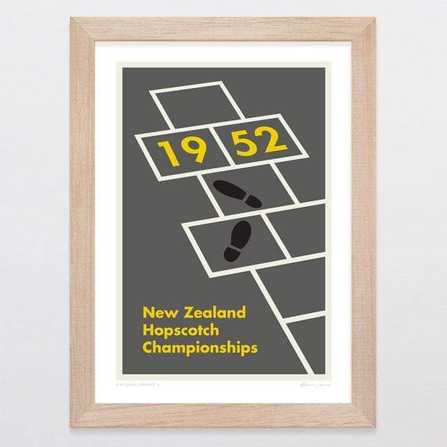 Glenn Jones Art National Champs 3 - Hopscotch Art Print Art Print A4 Print / Raw Oak Frame