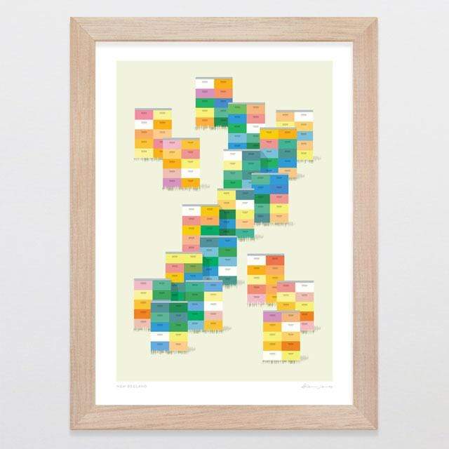 Glenn Jones Art New Beeland Art Print Art Print A4 Print / Raw Oak Frame