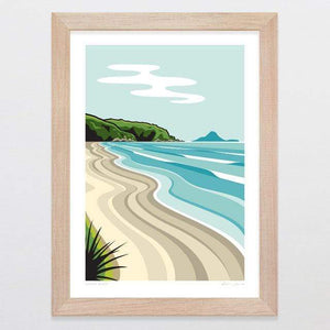 Glenn Jones Art Ohope Beach Art Print Art Print A4 Print / Raw Oak Frame