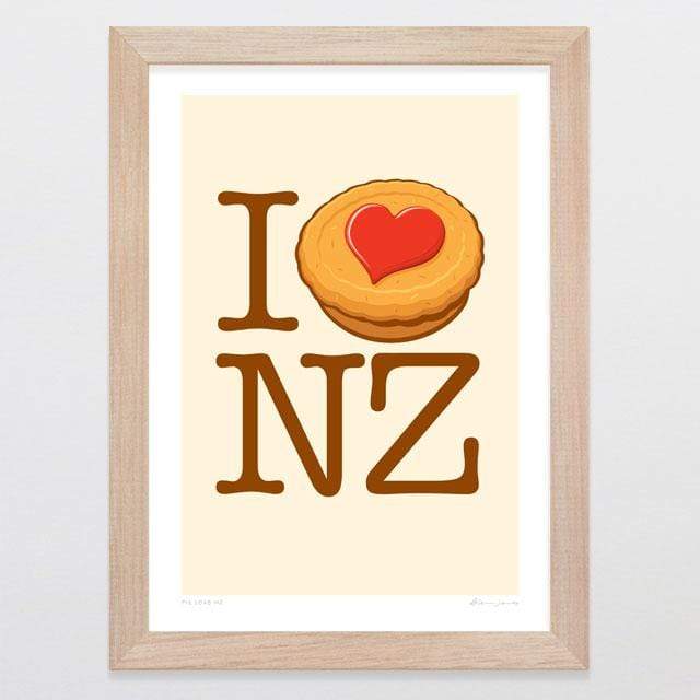 Glenn Jones Art Pie Love NZ Art Print Art Print A4 Print / Raw Oak Frame
