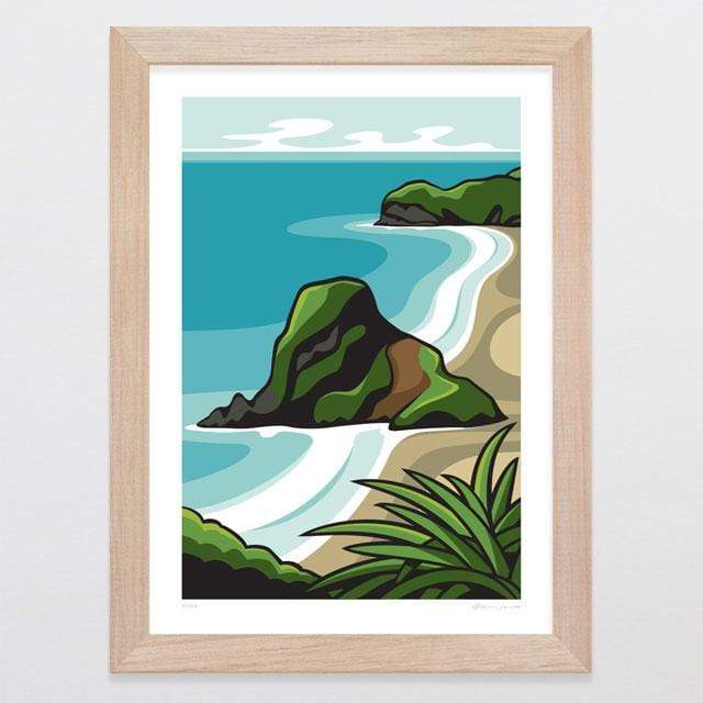 Glenn Jones Art Piha Art Print Art Print A4 Print / Raw Oak Frame