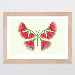 Glenn Jones Art Pohutukawa Butterfly Art Print Art Print A4 Print / Raw Oak Frame