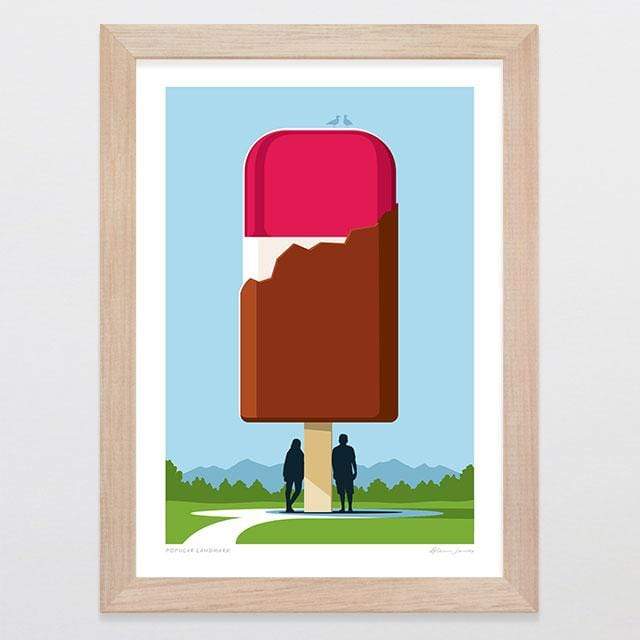 Glenn Jones Art Popular Landmark Art Print Art Print A4 Print / Raw Oak Frame