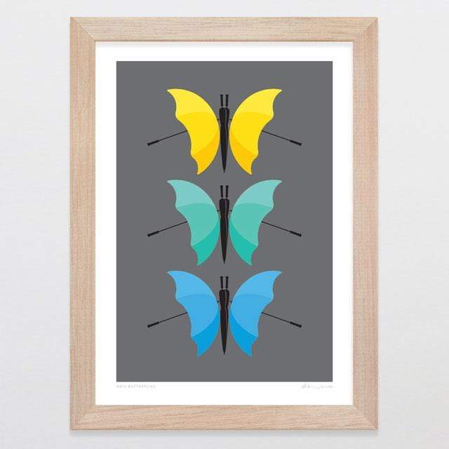 Glenn Jones Art Rain Butterflies Art Print Art Print A4 Print / Raw Oak Frame