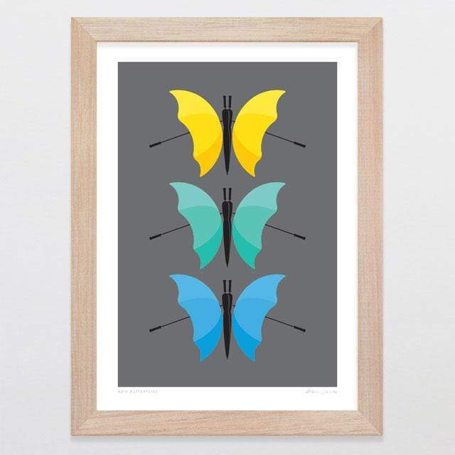 Glenn Jones Art Rain Butterflies Art Print Art Print A4 Print / Raw Oak Frame