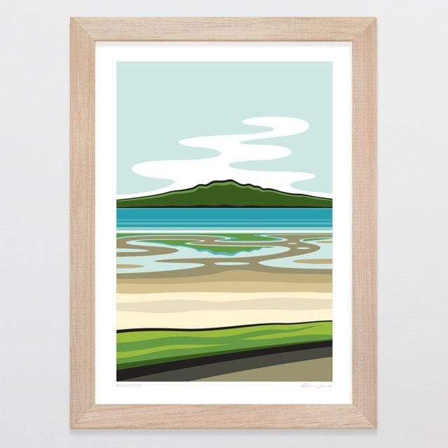 Glenn Jones Art Rangitoto Art Print Art Print A4 Print / Raw Oak Frame