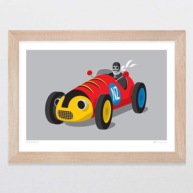 Glenn Jones Art Retro Racer Art Print Art Print A4 Print / Raw Oak Frame
