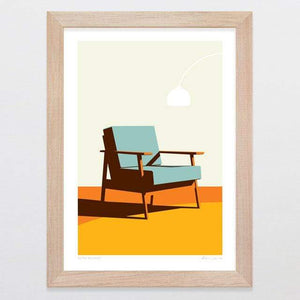 Glenn Jones Art Retro Relaxer Art Print Art Print A4 Print / Raw Oak Frame
