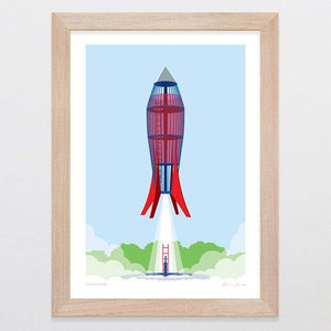 Glenn Jones Art Rocket Park Art Print Art Print A4 Print / Raw Oak Frame