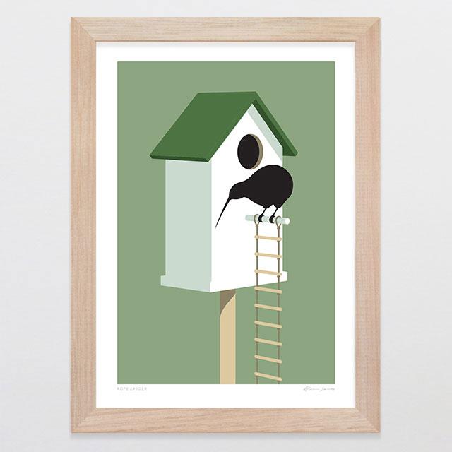 Glenn Jones Art Rope Ladder Art Print Art Print A4 Print / Raw Oak Frame