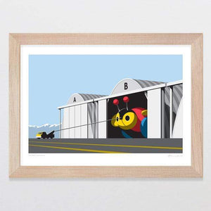 Glenn Jones Art Secret Hangar Art Print Art Print A4 Print / Raw Oak Frame