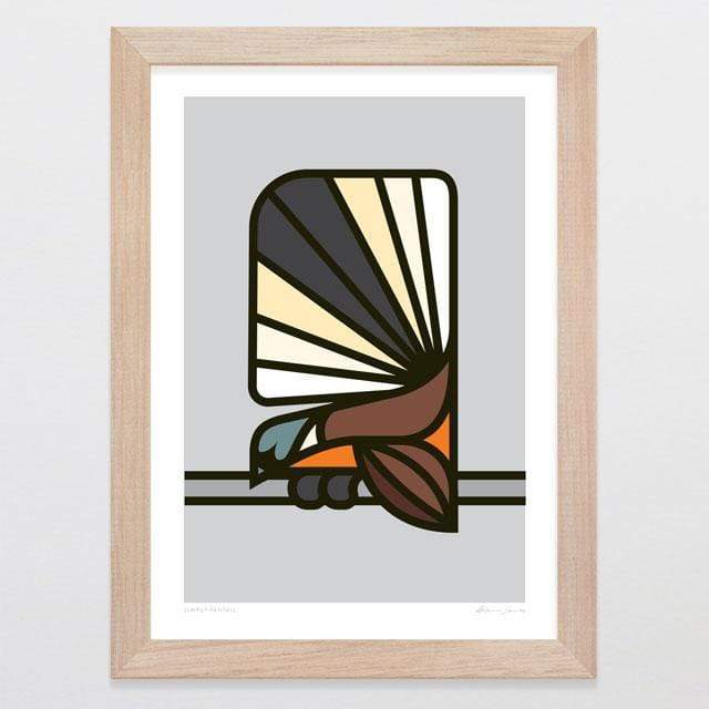 Glenn Jones Art Simply Fantail Art Print Art Print A4 Print / Raw Oak Frame