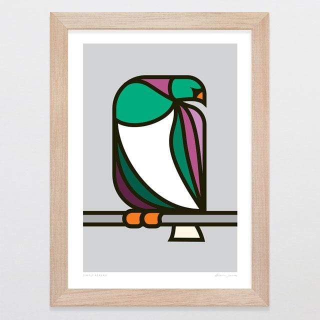 Glenn Jones Art Simply Kereru Art Print Art Print A4 Print / Raw Oak Frame