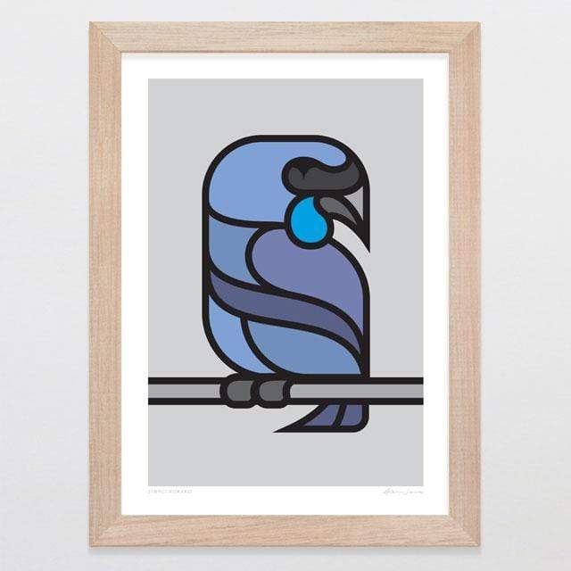 Glenn Jones Art Simply Kokako Art Print Art Print A4 Print / Raw Oak Frame