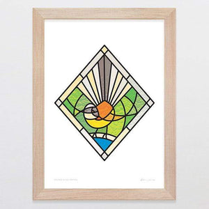 Glenn Jones Art Stained Glass Fantail Art Print Art Print A4 Print / Raw Oak Frame