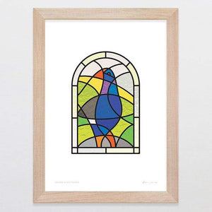 Glenn Jones Art Stained Glass Pukeko Art Print Art Print A4 Print / Raw Oak Frame