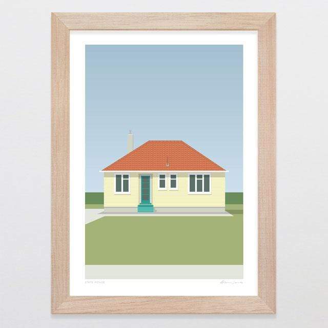 Glenn Jones Art State House - Yellow Art Print Art Print A4 Print / Raw Oak Frame