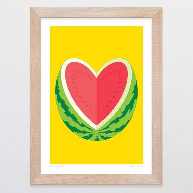 Glenn Jones Art Summer Love Art Print Art Print A4 Print / Raw Oak Frame