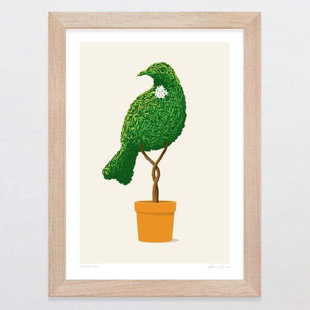 Glenn Jones Art Topiary Tui Art Print Art Print A4 Print / Raw Oak Frame