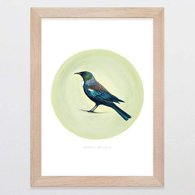 Glenn Jones Art Treetop Tui Art Print Art Print A4 Print / Raw Oak Frame