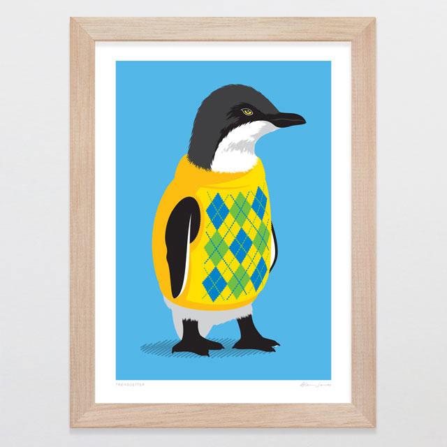 Glenn Jones Art Trendsetter Blue Art Print Art Print A4 Print / Raw Oak Frame