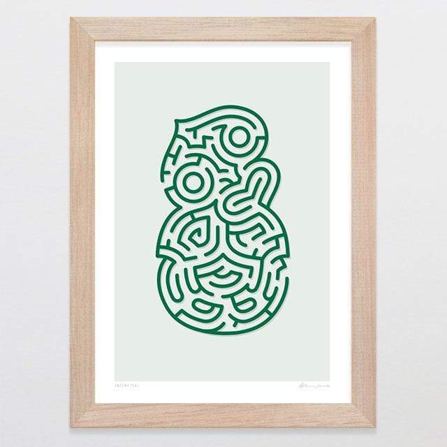 Glenn Jones Art Tricky Tiki Art Print Art Print A4 Print / Raw Oak Frame