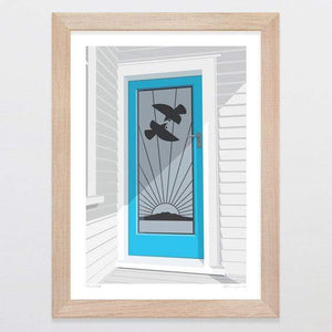 Glenn Jones Art Tui Door Art Print Art Print A4 Print / Raw Oak Frame