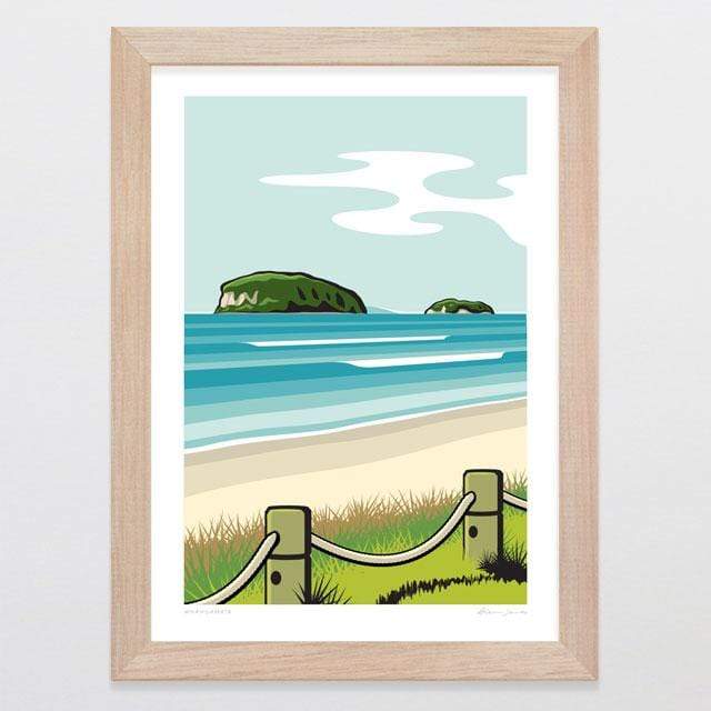 Glenn Jones Art Whangamata Art Print Art Print A4 Print / Raw Oak Frame