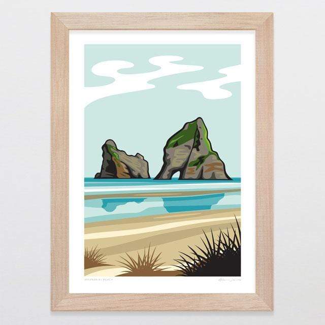 Glenn Jones Art Wharariki Beach Art Print Art Print A4 Print / Raw Oak Frame
