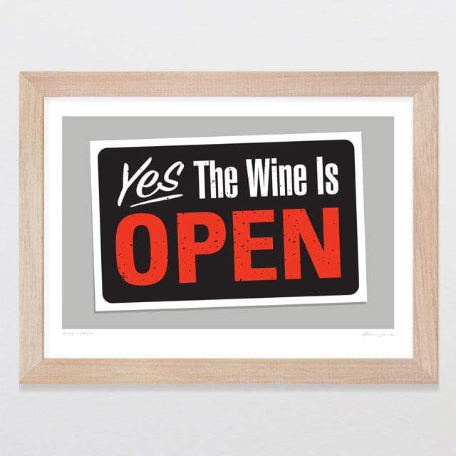 Glenn Jones Art Wine Is Open Art Print Art Print A4 Print / Raw Oak Frame