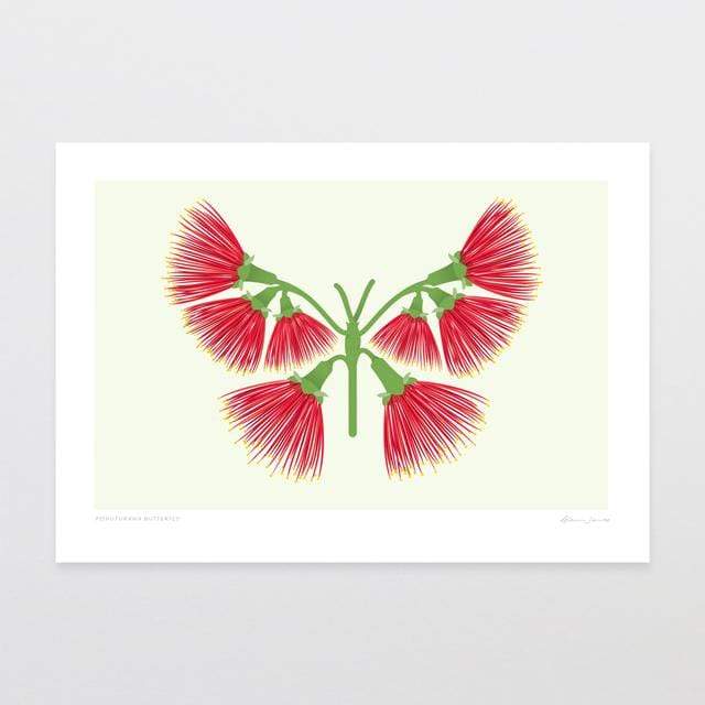 Glenn Jones Art Pohutukawa Butterfly Art Print Art Print A4 Print / Unframed