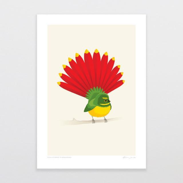 Pohutukawa Piwakawaka Art Print-Glenn Jones Art